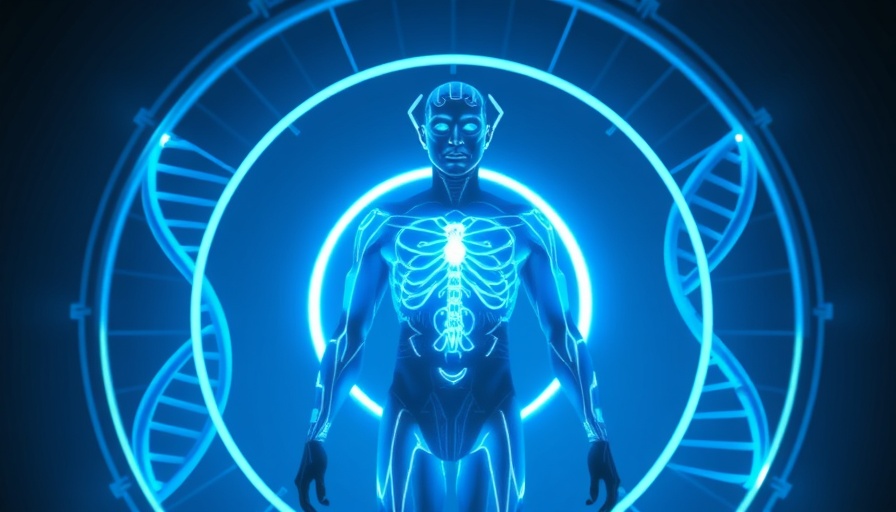 Futuristic Vitruvian Man with DNA helix, Leonardo da Vinci DNA Project.
