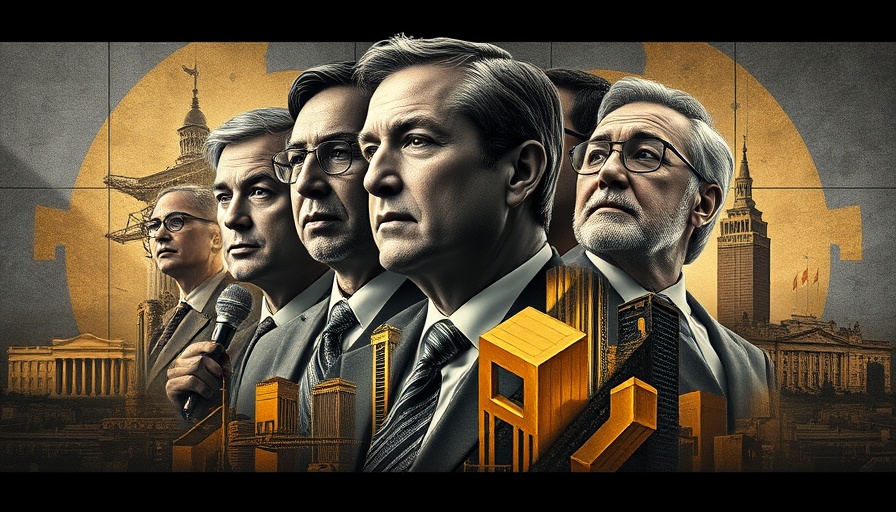 Stylized composite image of business figures with tech graphics.