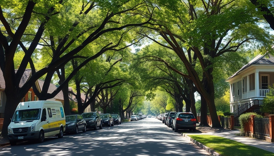 Residential street with vehicles; news context.