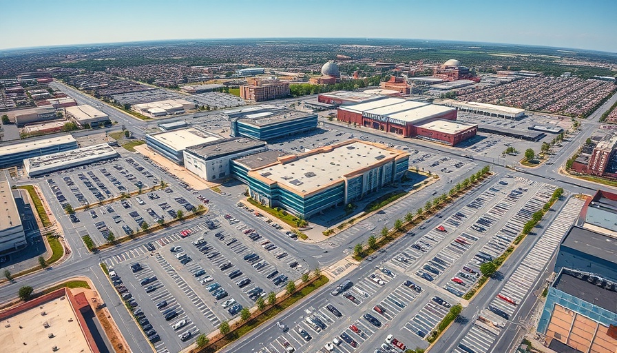 Aerial view of a large commercial complex in San Antonio.