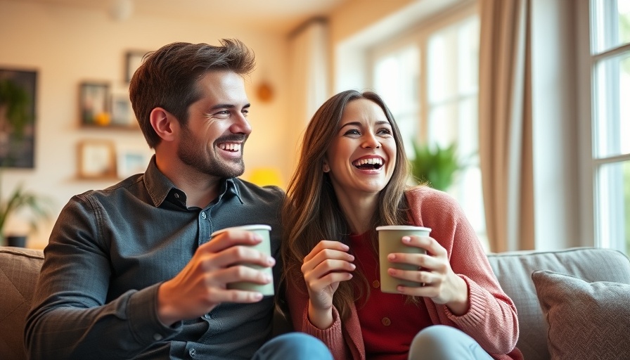 Couple enjoying coffee, relaxed indoor setting.