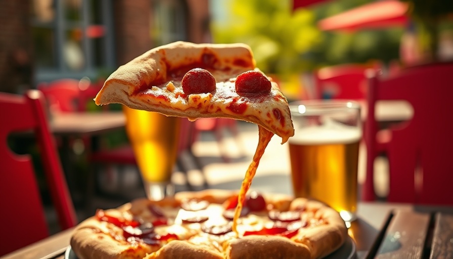 Goodbye Horses Pizza Dallas, delicious slice and beer on patio.