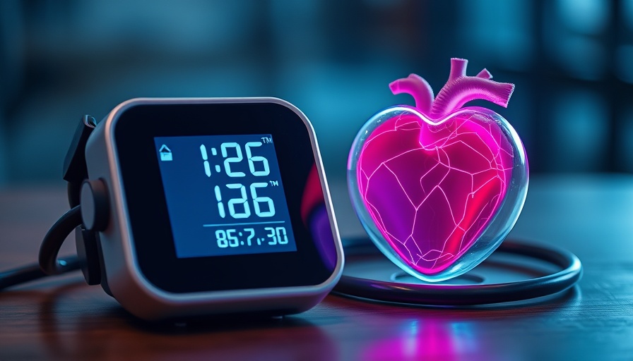 High-tech blood pressure monitor and digital heart, highlighting blood pressure.