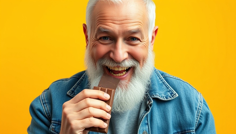 Older man enjoying chocolate for healthy aging benefits.