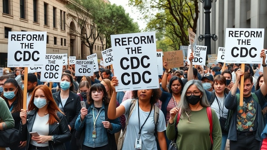 Diverse protesters call for health leadership reform in CDC dynamics amidst COVID-19 response.