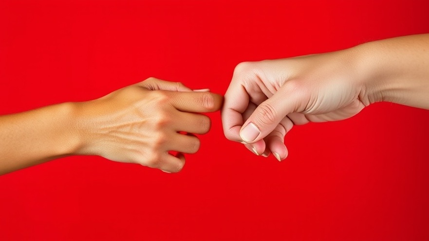 Pinky promise hands on a red background, symbolizing emotional wellness at home.