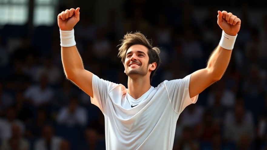 Male tennis player celebrates victory, symbolizing sports resilience.
