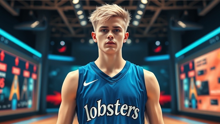 Young athlete in blue jersey with 'lobsters,' dynamic design showcasing basketball in Maine.