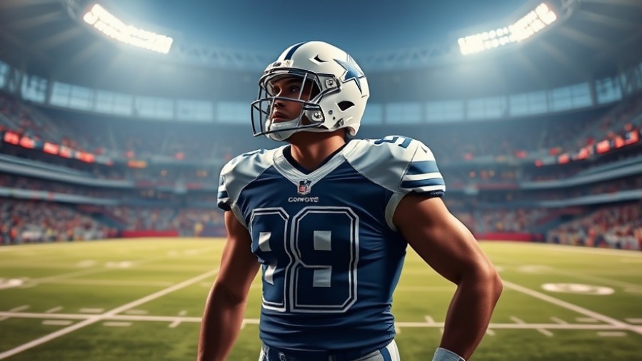 Confident Dallas Cowboys player in action, embodying fantasy football picks in a bright stadium.