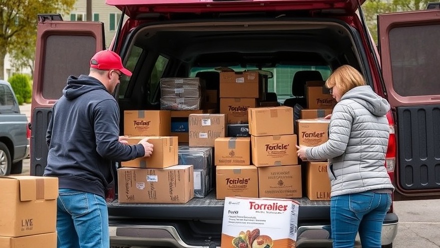 Community members loading boxes of food for San Antonio charity events.