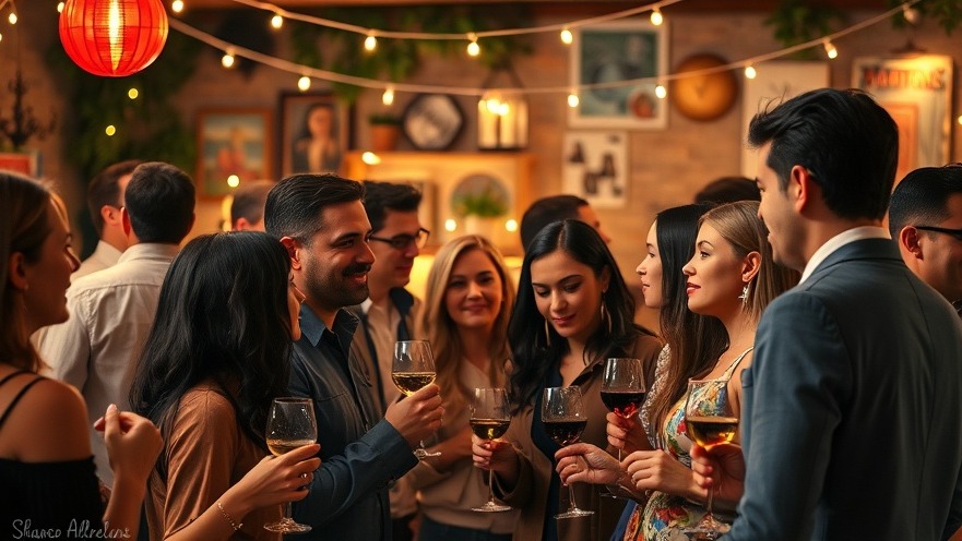 Diverse group enjoying San Antonio dining at a festive indoor wine event.