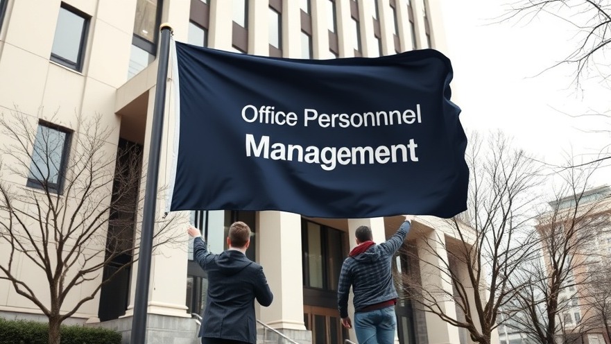 Two people raise the Office of Personnel Management flag, symbolizing federal workforce changes.