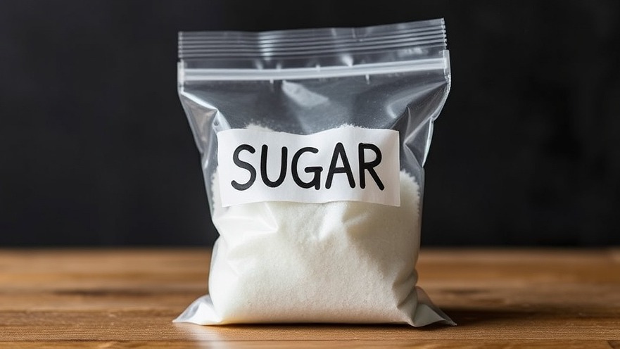 Bag labelled 'SUGAR' showcasing natural health tips for healthy eating habits.