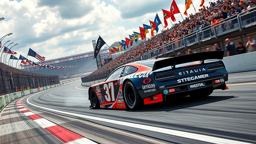 NASCAR Cup Series race at Texas Motor Speedway, vibrant stock car speeding to an overtime finish.