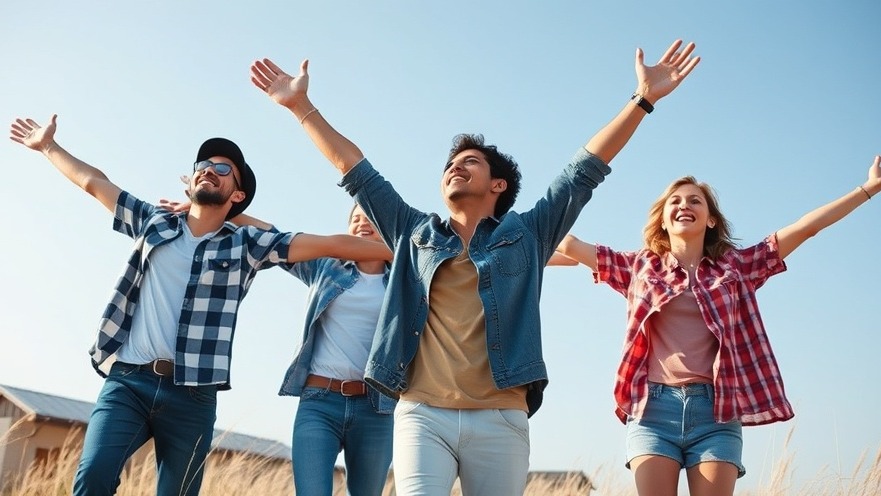 Young adults embracing nature, promoting natural healthy foods and wellness.