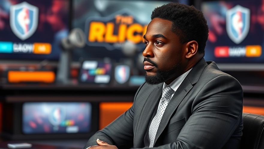 Thoughtful black sports analyst discusses NBA playoffs on a TV talk show.