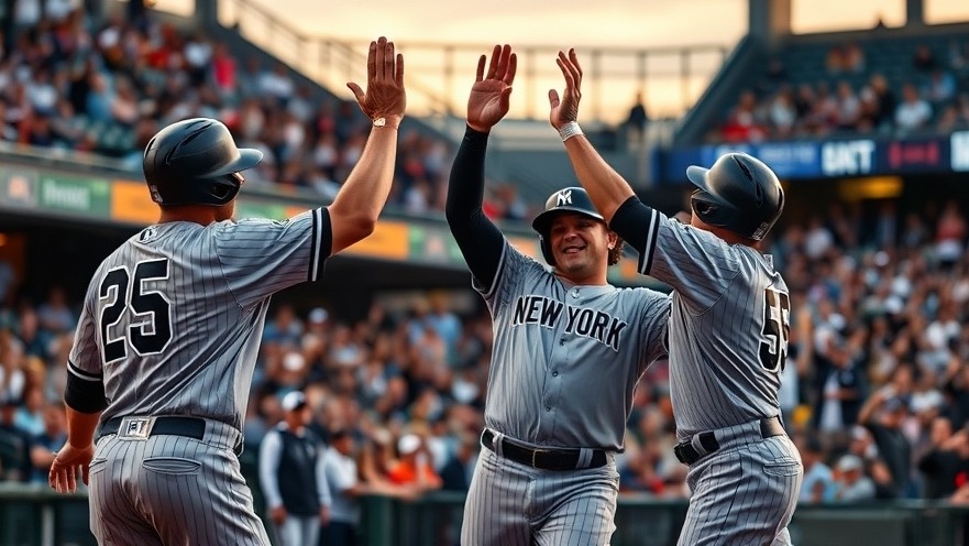 Energetic Yankees players celebrating, highlighting MLB win streak amidst Blue Jays latest news.