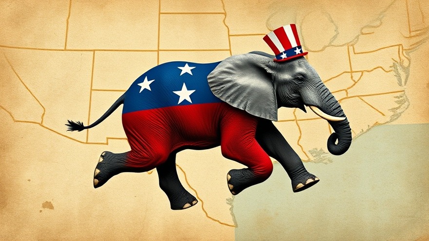Patriotic elephant running across Texas map highlights Texas politics news and elections 2025.