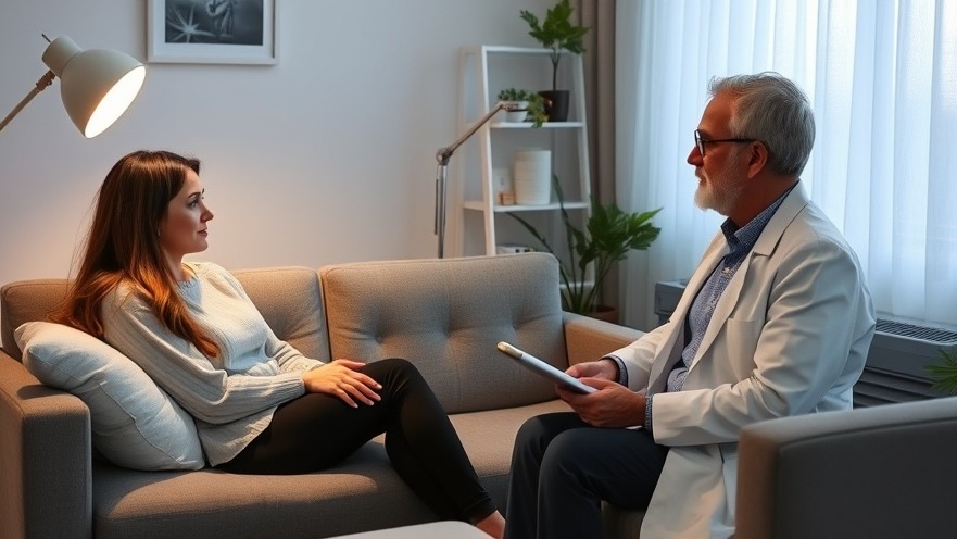 Psychiatrist discussing emotional bonds with a female patient in therapy for mental health support.