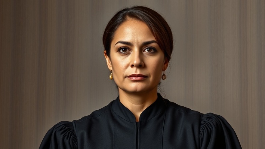 Photorealistic portrait of a Hispanic female judge addressing election fraud Texas issues.