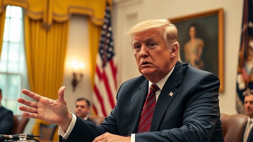 Trump gesturing in a stately room, showcasing political symbols and community discourse.