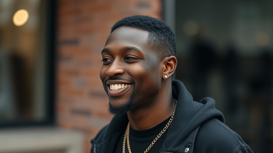 Smiling black man discussing celebrity trials and implications of justice.
