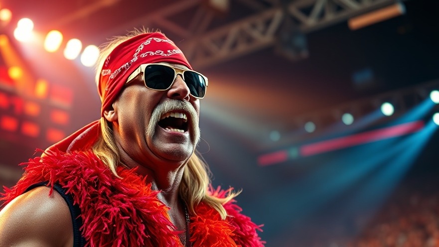 Hulk Hogan legacy in vibrant arena, celebrating wrestling history with excitement.