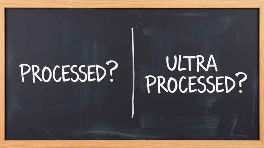 Chalkboard showcasing health and wellness concepts: 'PROCESSED?' vs. 'ULTRAPROCESSED?'