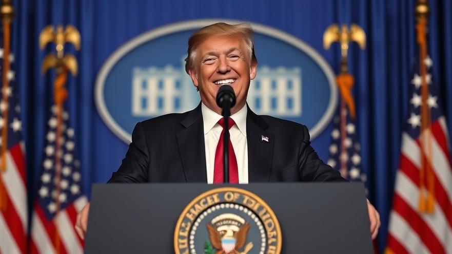 Photorealistic image of Trump at podium discussing political communication and media relations.