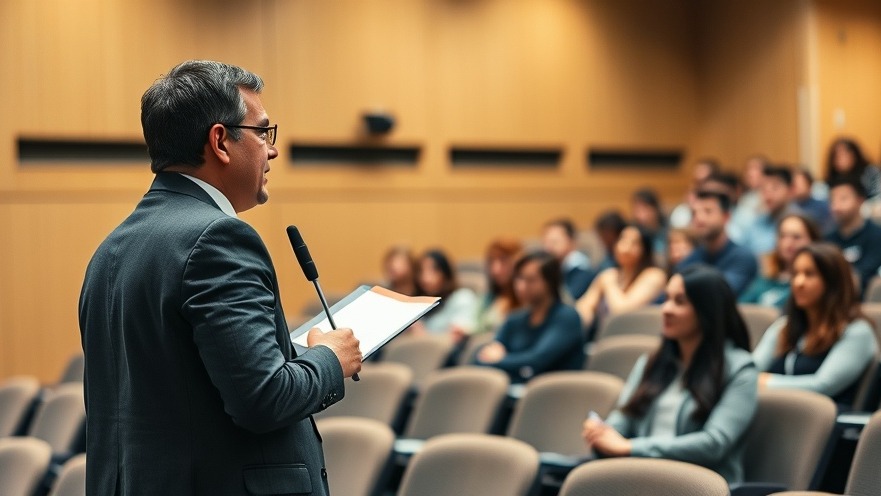 College professor lecturing on Texas education policy and academic freedom.
