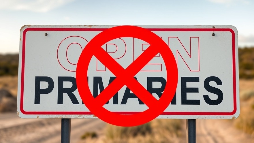 Sign reading 'OPEN PRIMARIES' crossed out, highlighting Texas GOP election lawsuit impact.