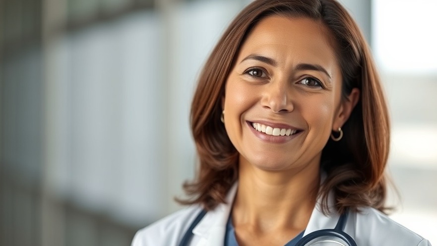 Middle-aged Hispanic female doctor discussing Texas politics news.