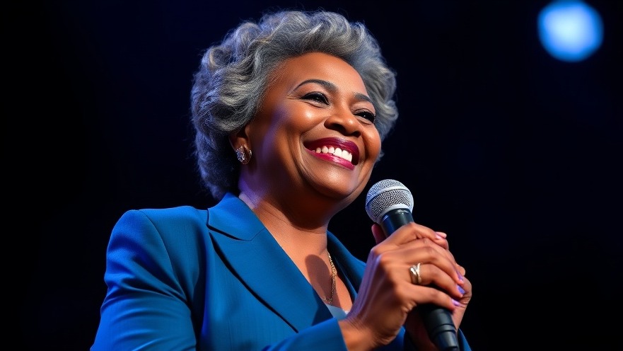 Gladys Knight smiling with a microphone, amidst celebrity abuse allegations and family drama.