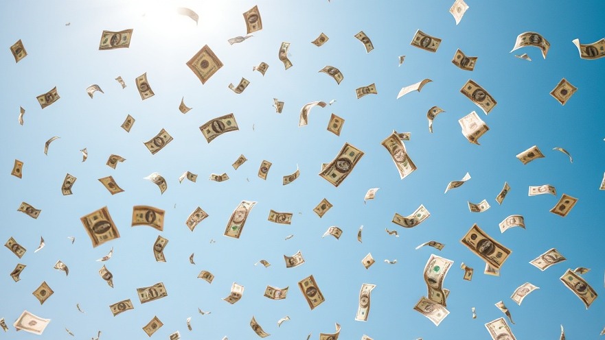 Money rains down on a sunny day, highlighting Texas election funding.