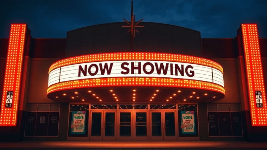 Movie theatre marquee 'NOW SHOWING' highlights Fort Worth economic development.
