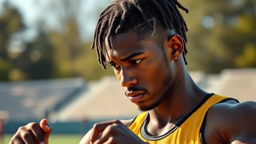 Athletic young black man adjusting sports gear outdoors, reflecting NFL draft rumors and college sports rankings.
