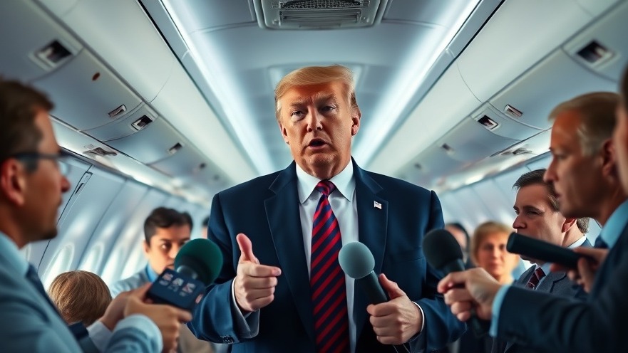Trump answering questions on an airplane, covering national political news about the Middle East peace deal.