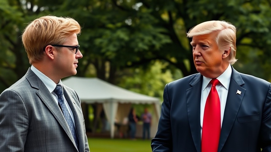 Trump and young politician discuss bipartisan cooperation in a lush park.