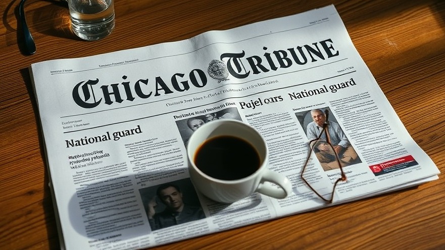 Chicago Tribune newspaper spread on law enforcement news in USA, coffee and glasses.