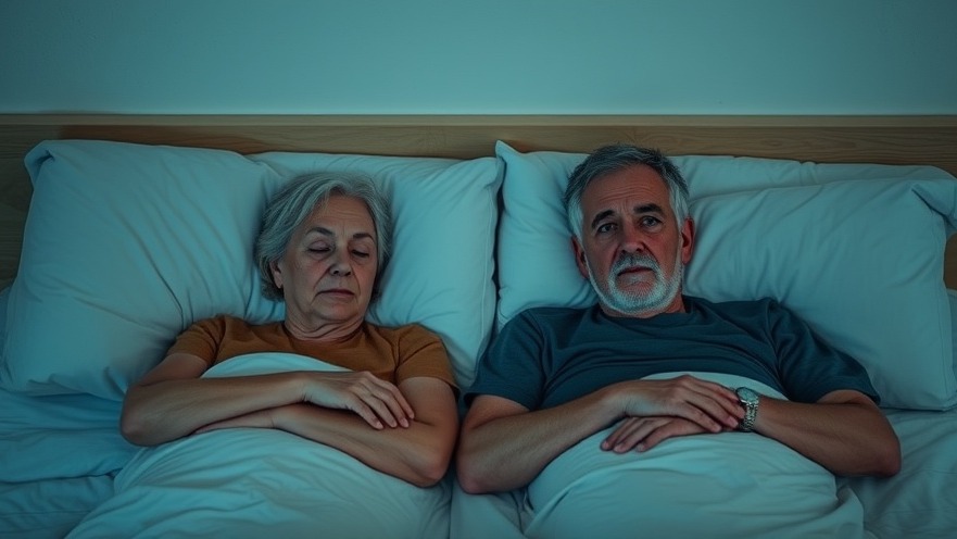Tired older couple in bed discussing mental wellness for seniors and sleep hygiene.