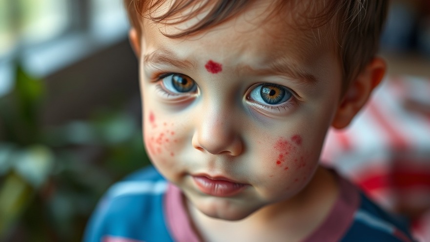 Child with red measles spots highlighting the importance of vaccination and public health initiatives.
