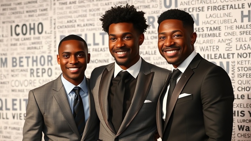 Three well-dressed young men celebrate NBA history with the Antetokounmpo family.