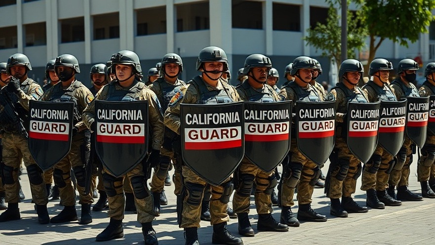 Serious National Guard soldiers in formation, reflecting legal implications of military deployment.