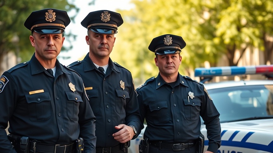 Serious-looking police officers near a police car, highlighting Austin public safety news.