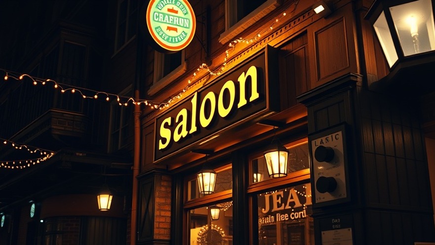 Rustic saloon facade with festive lights in Boerne community, showcasing local business preservation.