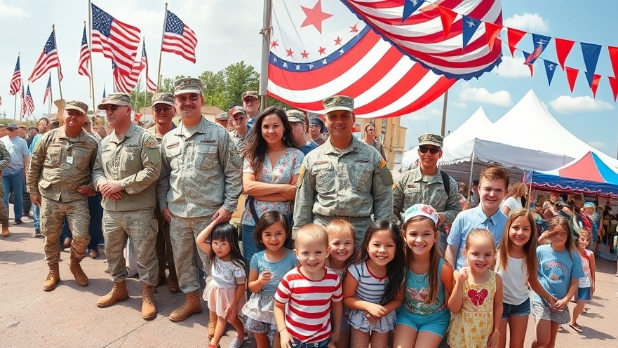 Memorial Day celebrations in Houston, featuring families, military personnel, and festive decor.