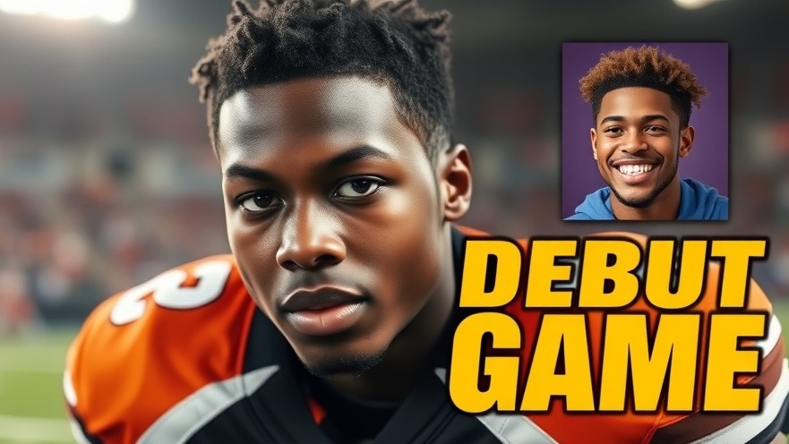 Dynamic NFL preseason graphic featuring a focused young quarterback, capturing debut game excitement.