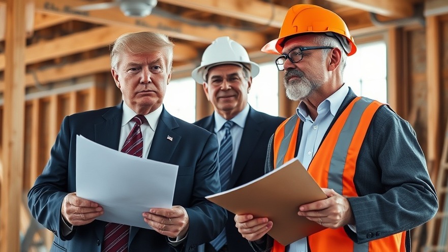 Trump discusses economic policy news at a construction site with an advisor.