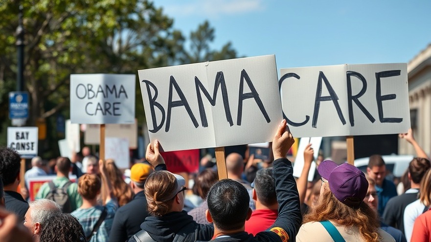 Protestors at a rally with signs saying 'OBAMACARE' reflecting Texas health care news.
