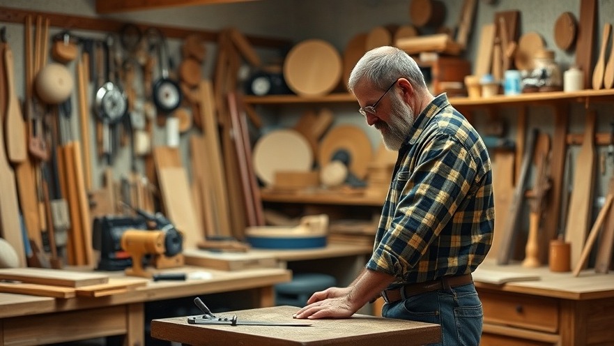Craftsmanship in action: a man in his woodworking shop creating artisan furniture.